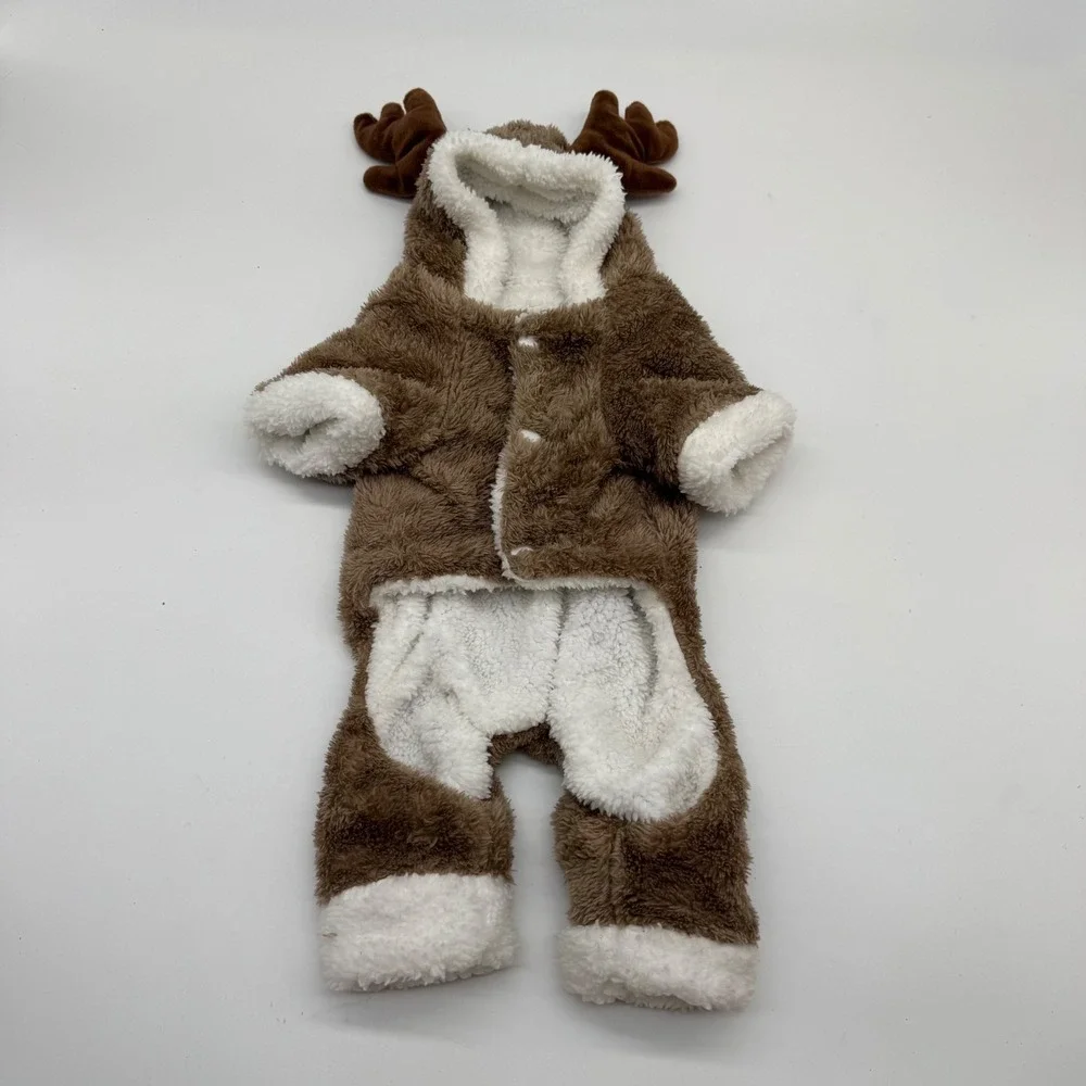 Greenbrier International Reindeer Pet Costume Brown Sherpa Lined Hooded Size M